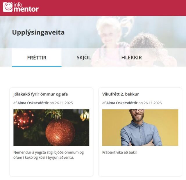 Framundan er viðburðaríkur tími hjá skólum og viljum við því benda á að fréttir innan kerfisins er mjög góð leið til að deila upplýsingum með nemendum og aðstandendum. Fréttir henta vel fyrir vikupósta, almennar upplýsingar frá skólanum t.d. varðandi skipulagsdaga eða uppbrotsdaga og fleira. Aðstandendur og nemendur fá tilkynningar um nýjar fréttir í appinu og hafa góða yfirsýn yfir virkar fréttir undir flísinni upplýsingaveita sem er að sjálfsögðu einnig aðgengileg í vefkerfinu. Ef þið hafið ekki prófað að nota fréttir þá mælum við eindregið með því. 🤩